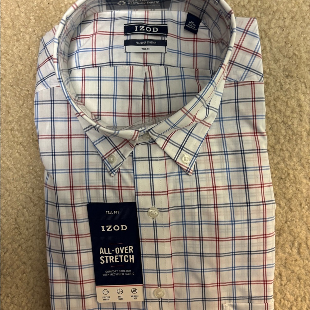 Izod White and Blue Casual Button Down Shirt